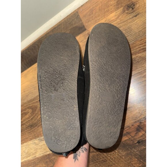 American Eagle Black Genuine Cow Suede Faux Fur Ankle Moccasin Booties Sz 9 - Picture 11 of 14